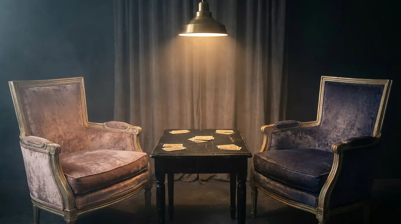 Two chairs facing off across a card table