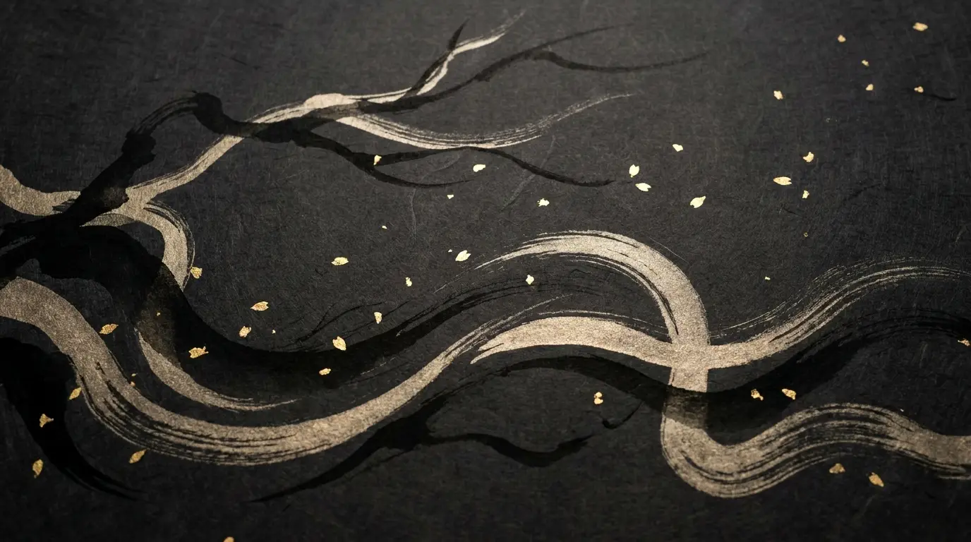 Gold ink brushwork on black